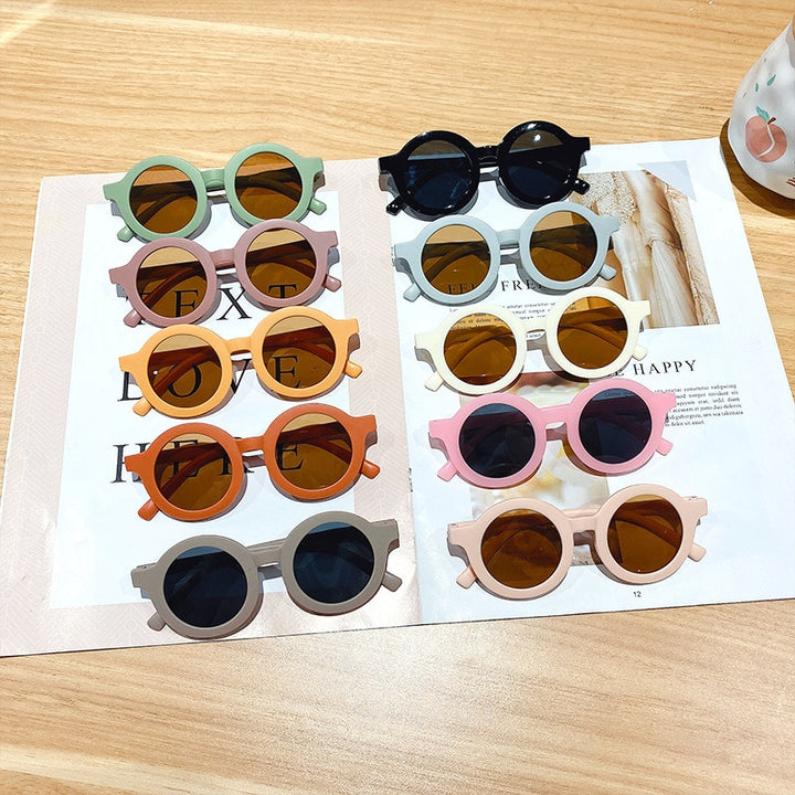 Children's color round frame light PC cute small face sunglasses