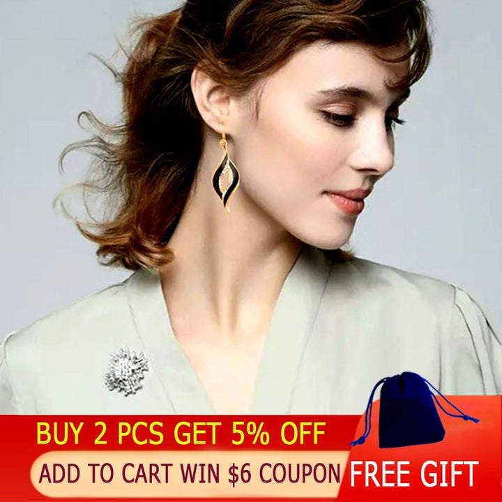 SINLEERY Charm White Black Enamel Earrings For Women Gold Color Leaf Drop Earrings