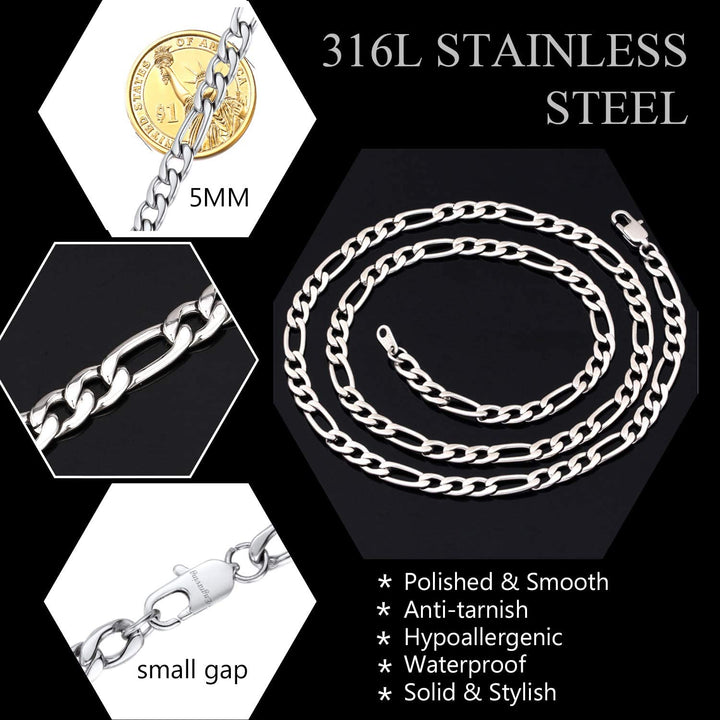 U7 Mens 5mm Figaro Chain Necklace