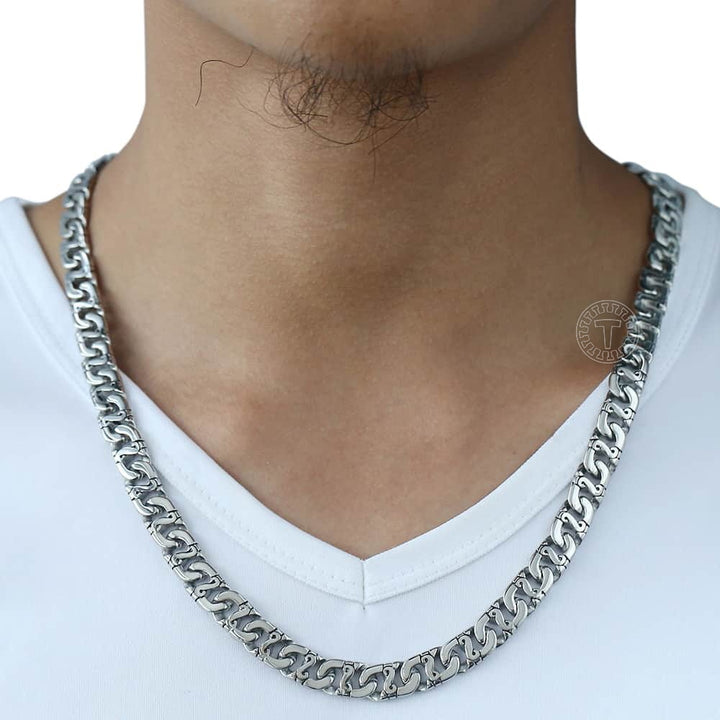 Men's Necklace 316L Stainless Steel Chain 9.5mm Heavy Marina Biker Silver Necklace