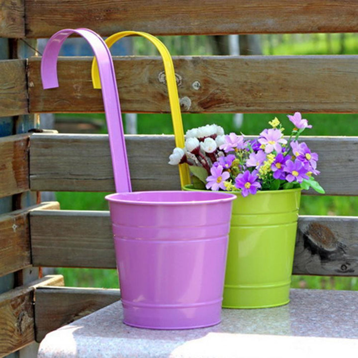 Wall Hanging Flower Pots, Metal Fence Hanging Plant Pots Iron Garden Planter Pots Tin Bucket Holder - Pioneer Merchandise