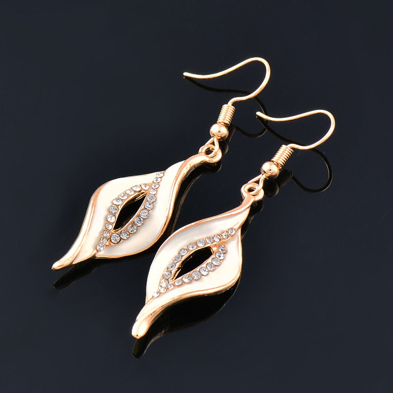 SINLEERY Charm White Black Enamel Earrings For Women Gold Color Leaf Drop Earrings