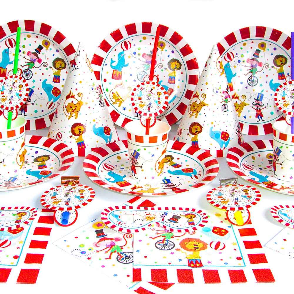 Circus Theme Party Decorations Striped Animals Disposable Tableware Set Plate - Pioneer Merchandise