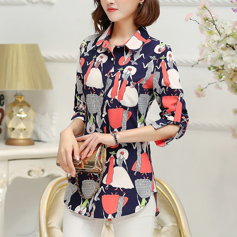 New Fashion Print Blouses Women Long Style Shirts 2021 Cotton Ladies Tops Women Clothing