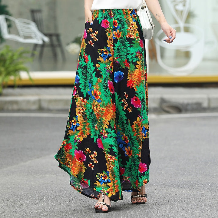 Casual 2023 Summer Plus Size Floral Wide Leg Pants Women Clothing