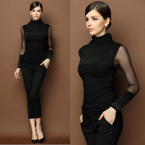 M-3XL Sexy Lace Women Tops Autumn 2019 blusas new Slim beaded openwork Women clothing