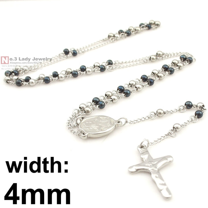 Gokadima Stainless Steel Necklace Men Jewelry or Women Catholic Rosary Beads Chain Necklace