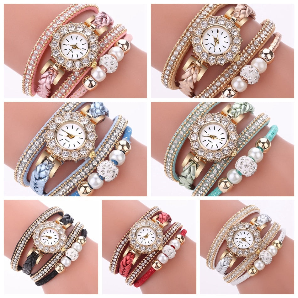 Luxury Gold Leather Watches For Women Pearls Dress Creative Watches Casual Women Wristwatch