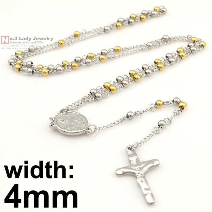 Gokadima Stainless Steel Necklace Men Jewelry or Women Catholic Rosary Beads Chain Necklace