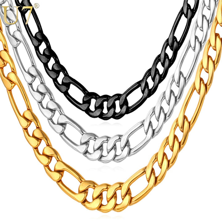 U7 Mens 5mm Figaro Chain Necklace