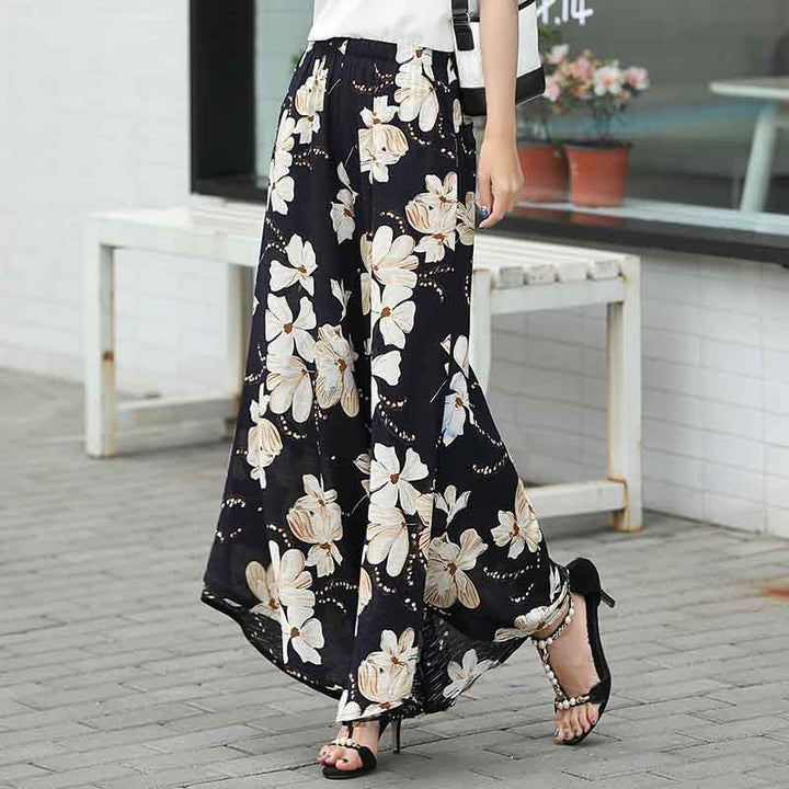 Casual 2023 Summer Plus Size Floral Wide Leg Pants Women Clothing