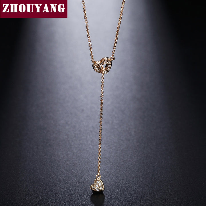 ZHOUYANG  Necklace For Women Heart Linked To Heart Rose Gold Color Fashion Necklace