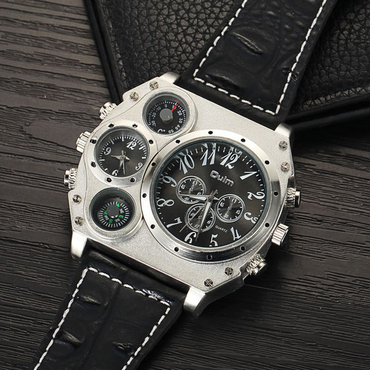 OULM Watch Men Quartz Sport Leather Strap Watches Big Dial Military Wristwatch