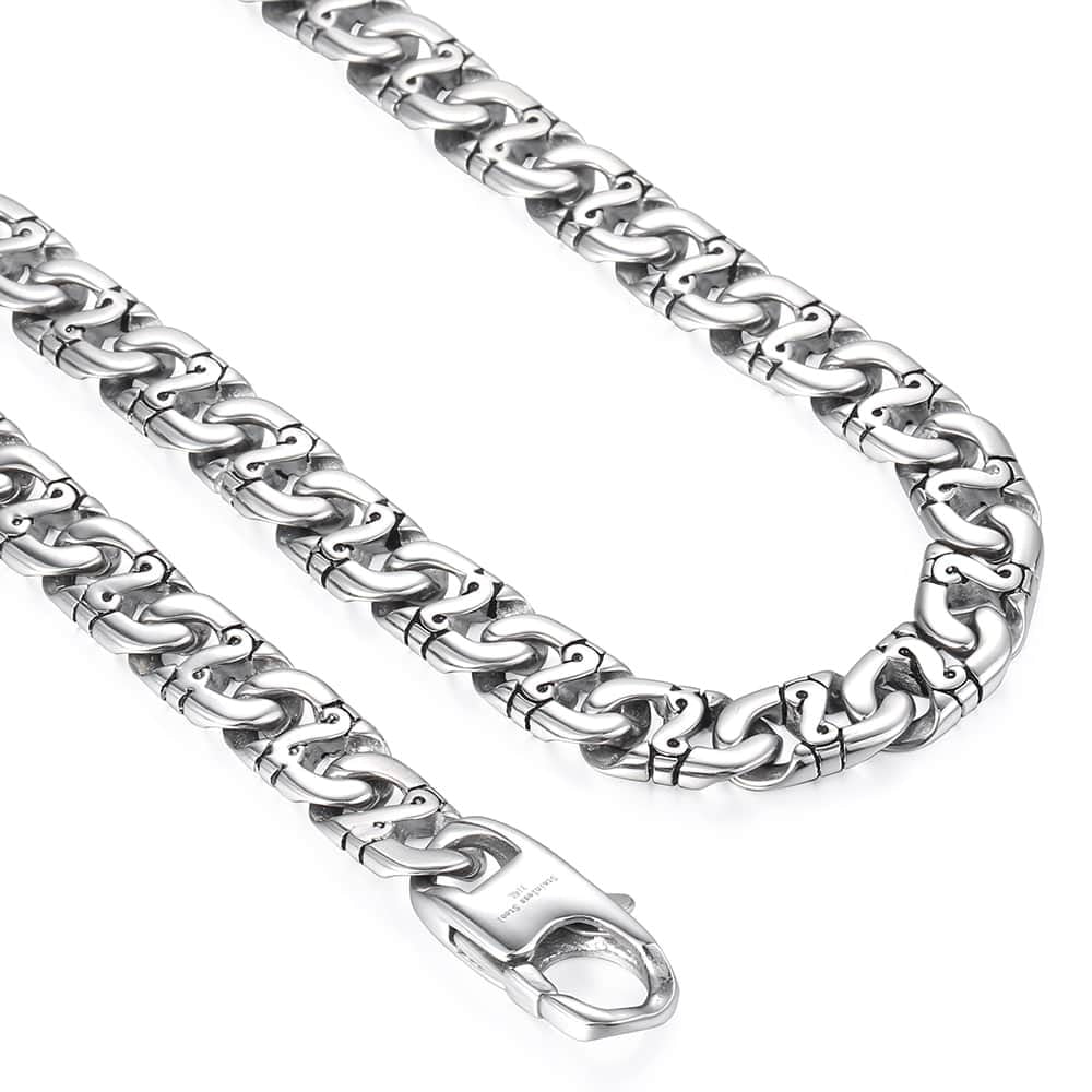 Men's Necklace 316L Stainless Steel Chain 9.5mm Heavy Marina Biker Silver Necklace