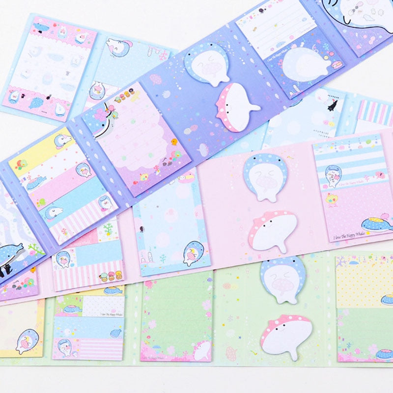 Kawaii Whale Fish 6 Folding Memo Pad Sticky Notes - Pioneer Merchandise