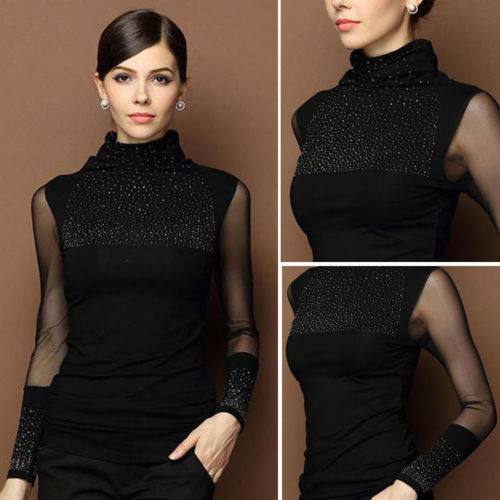 M-3XL Sexy Lace Women Tops Autumn 2019 blusas new Slim beaded openwork Women clothing