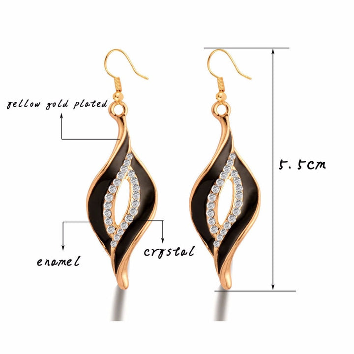 SINLEERY Charm White Black Enamel Earrings For Women Gold Color Leaf Drop Earrings