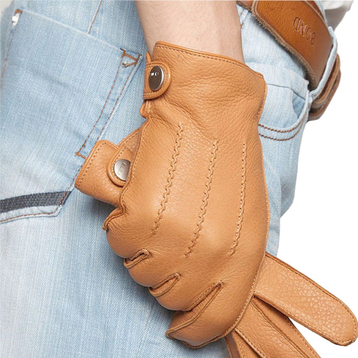 High Quality Men Deerskin Gloves Full-Finger Geuine Leather Driving Gloves - Pioneer Merchandise