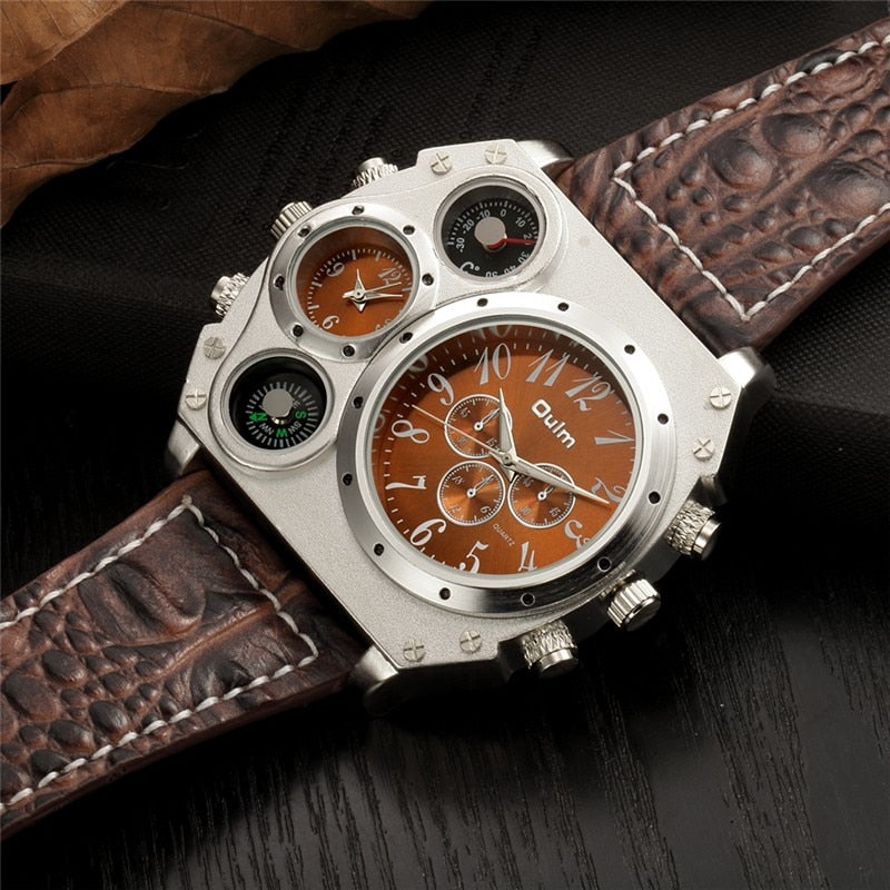 OULM Watch Men Quartz Sport Leather Strap Watches Big Dial Military Wristwatch