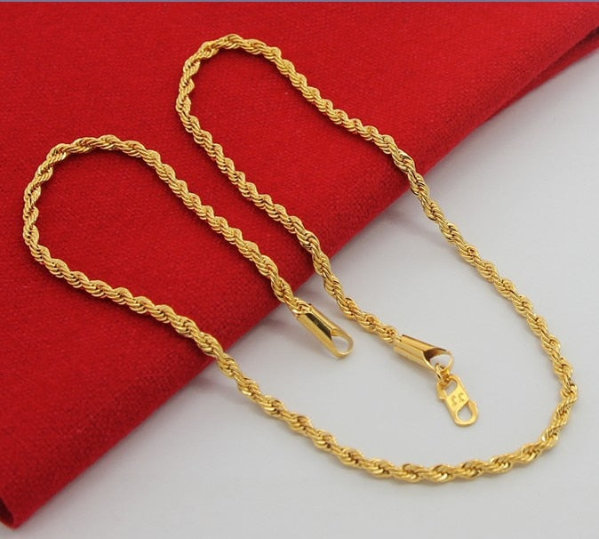 24K Pure Gold Necklace, Top Quality, Wholesale Fashion Jewelry, Gold color Necklace,