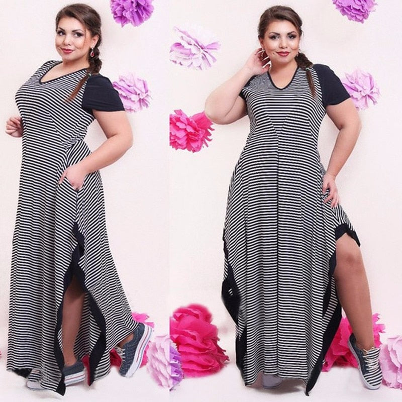 Big size 6XL Fat MM Woman dress Summer casual black and white