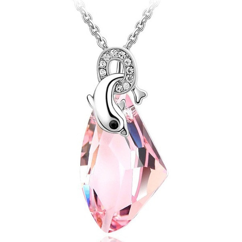 High Quality Silver Color Austria Crystal Dolphin AX Pendant Necklace