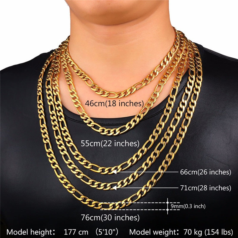 U7 Mens 5mm Figaro Chain Necklace