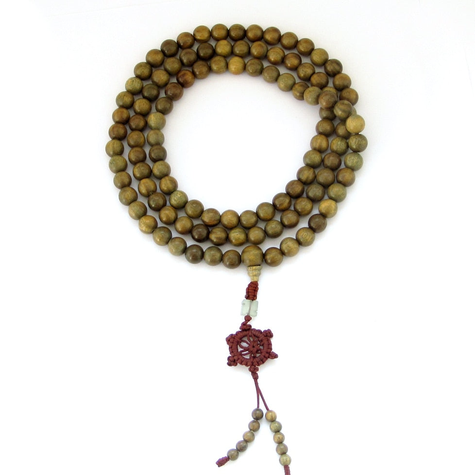 BRO990 Natural Green Sandalwood Beads Necklace