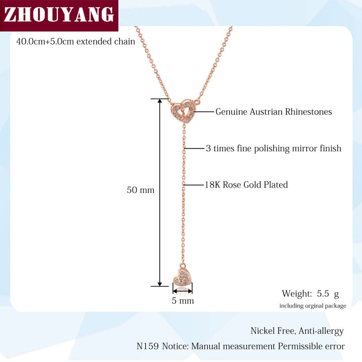 ZHOUYANG  Necklace For Women Heart Linked To Heart Rose Gold Color Fashion Necklace