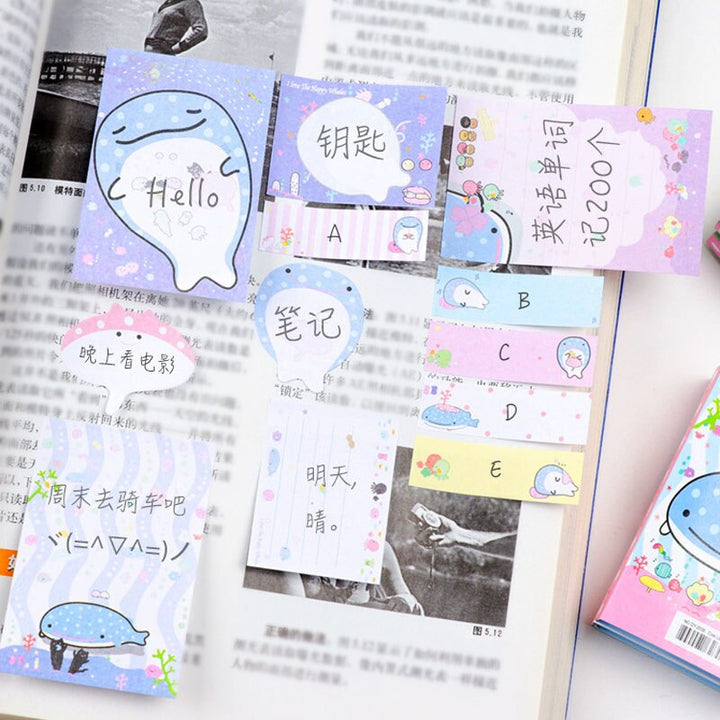 Kawaii Whale Fish 6 Folding Memo Pad Sticky Notes - Pioneer Merchandise