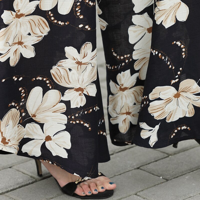 Casual 2023 Summer Plus Size Floral Wide Leg Pants Women Clothing