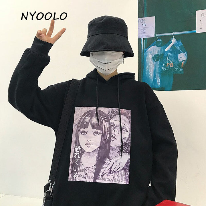 NYOOLO Novelty style horror comics print hoodies Casual long sleeve