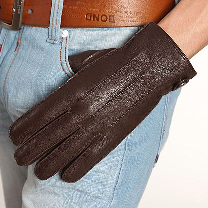 High Quality Men Deerskin Gloves Full-Finger Geuine Leather Driving Gloves - Pioneer Merchandise