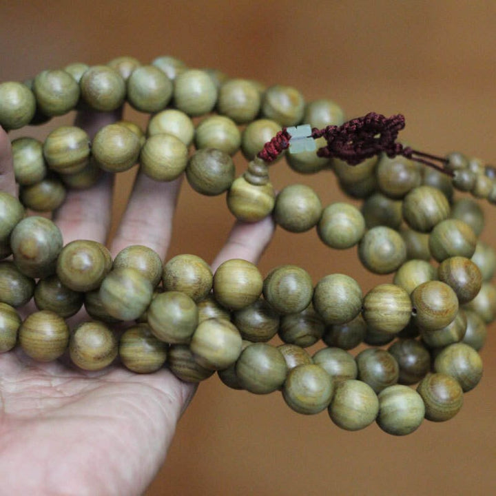 BRO990 Natural Green Sandalwood Beads Necklace