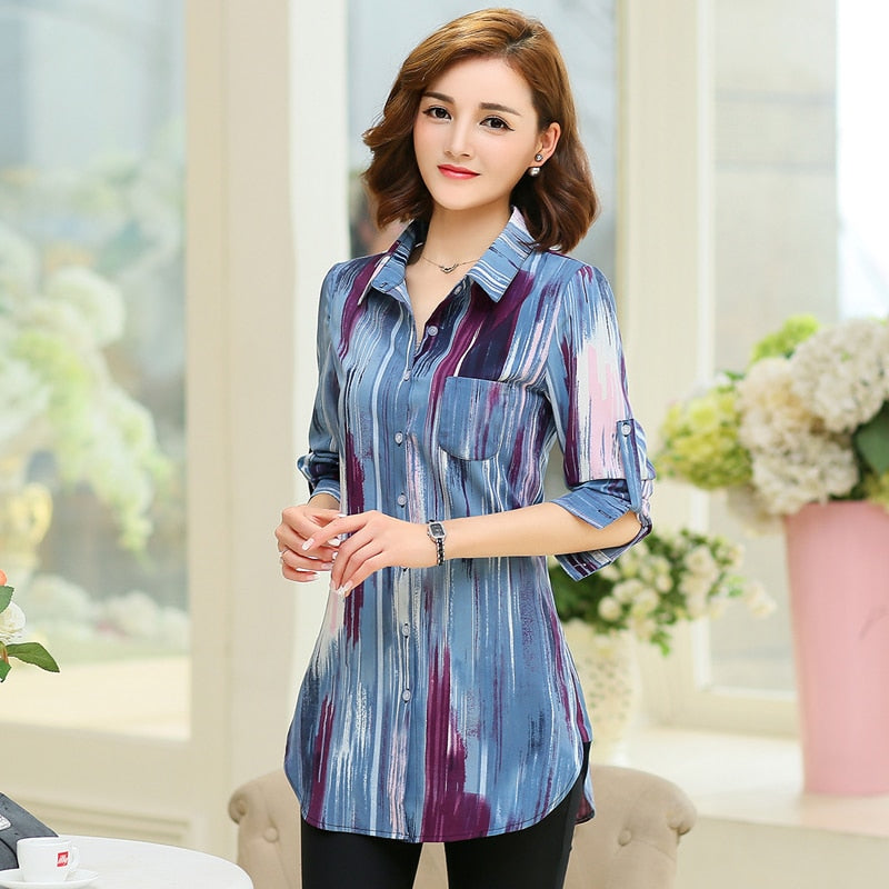 New Fashion Print Blouses Women Long Style Shirts 2021 Cotton Ladies Tops Women Clothing