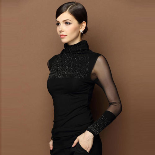 M-3XL Sexy Lace Women Tops Autumn 2019 blusas new Slim beaded openwork Women clothing