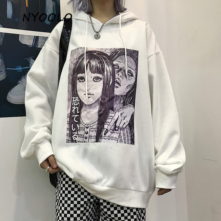 NYOOLO Novelty style horror comics print hoodies Casual long sleeve