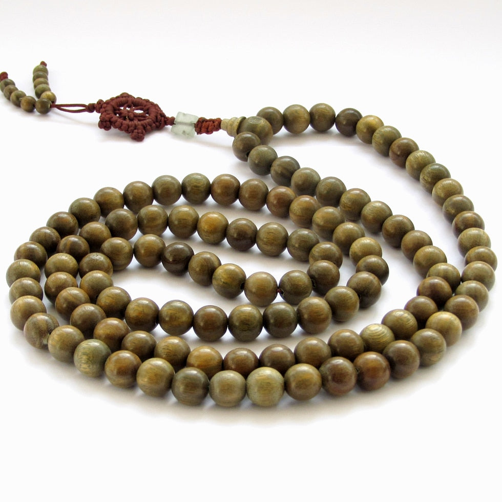 BRO990 Natural Green Sandalwood Beads Necklace