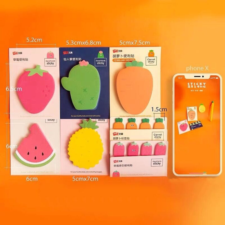 Sharkbang 50 Sheets Kawaii Cute Carrot Strawberry N Times Sticky Notes - Pioneer Merchandise