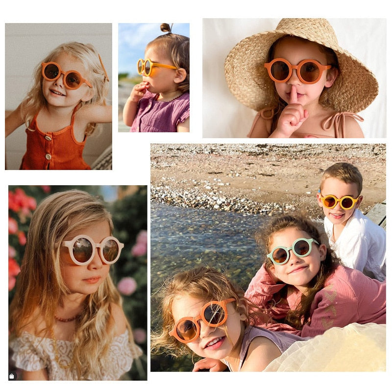 Children's color round frame light PC cute small face sunglasses