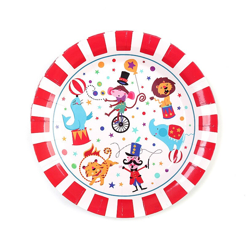 Circus Theme Party Decorations Striped Animals Disposable Tableware Set Plate - Pioneer Merchandise