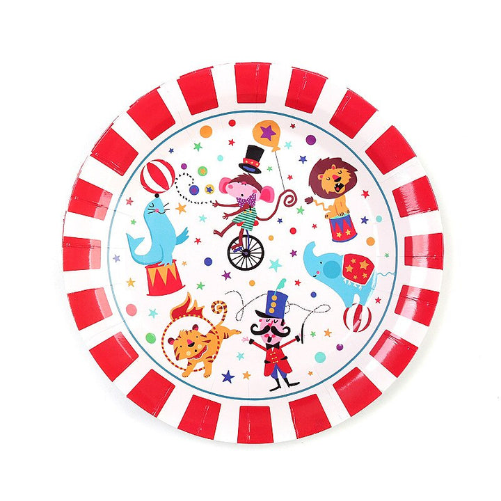 Circus Theme Party Decorations Striped Animals Disposable Tableware Set Plate - Pioneer Merchandise