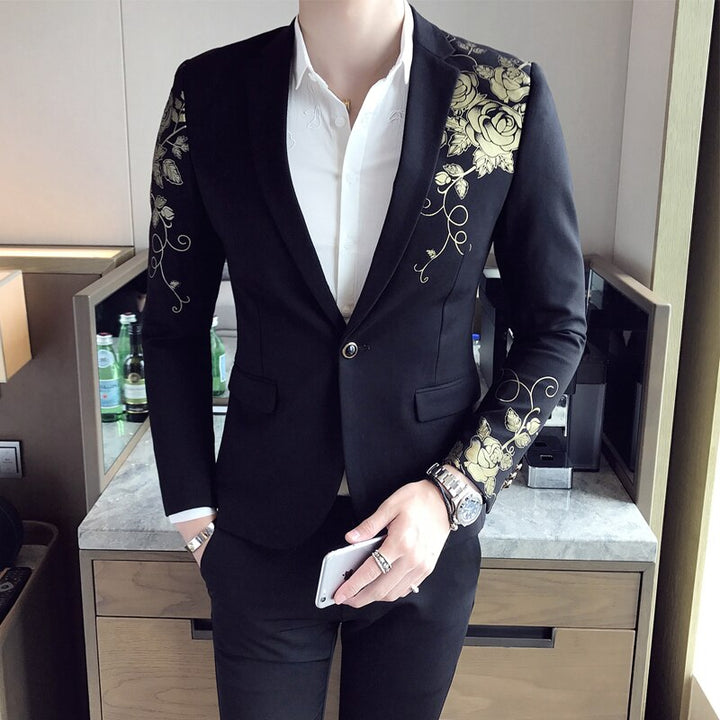 2022 New Luxury Gold Print Blazer Slim Fit Men Blazer Stage Cloth