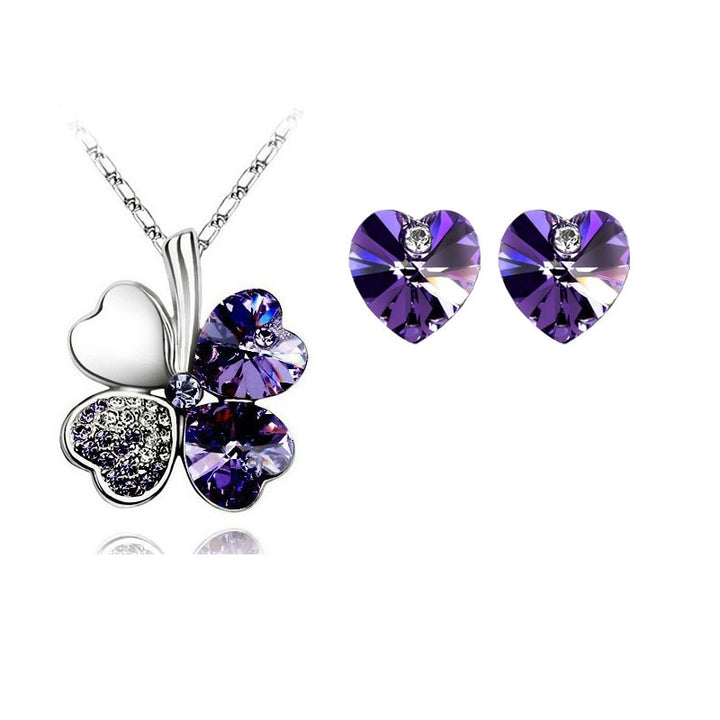 Crystal Clover 4 Leaf heart Pendant Necklace Earrings