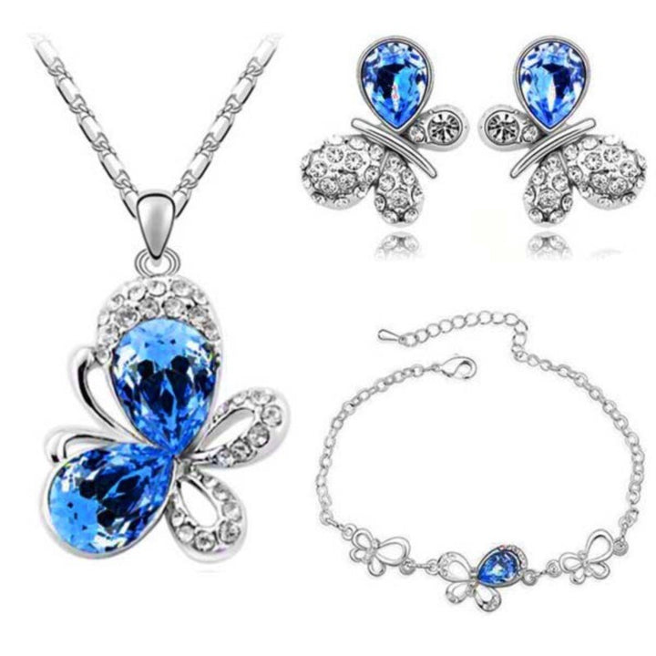 quality Crystal Butterfly Pendant fashion Jewelry set necklace earrings