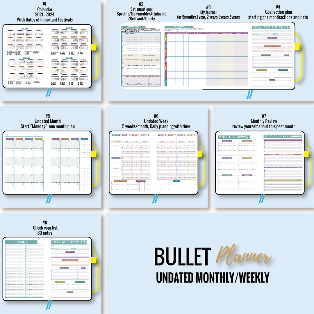 Agenda 2024 Daily Planner Life Goal Setting Undated Weekly Monthly Year Calendar - Pioneer Merchandise