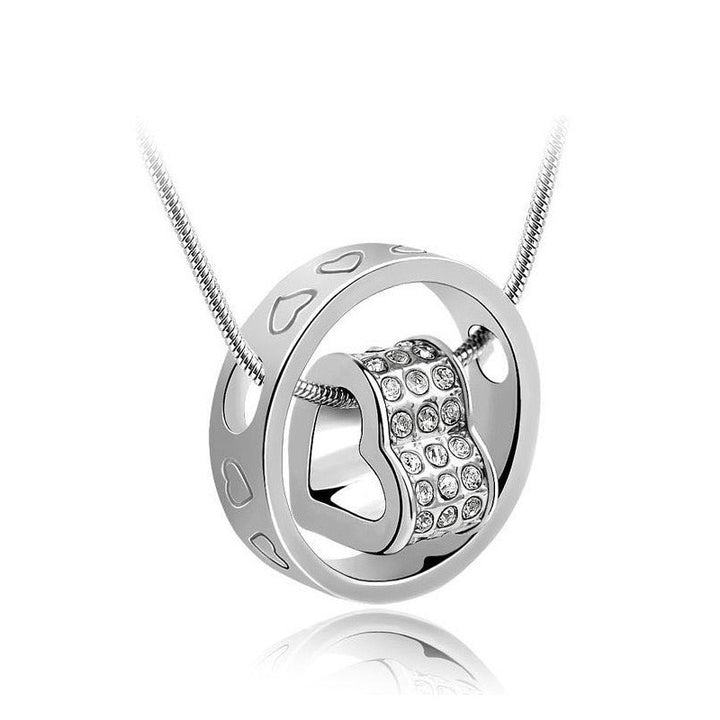 shine rhinestones circle round Heart pendant Necklace