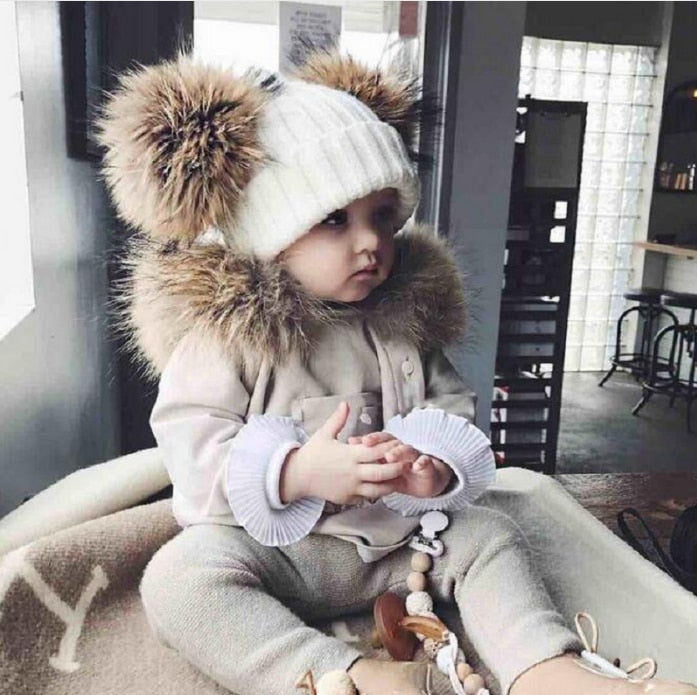 kids winter toddler baby kids faux fur hat cap beanie - Pioneer Merchandise