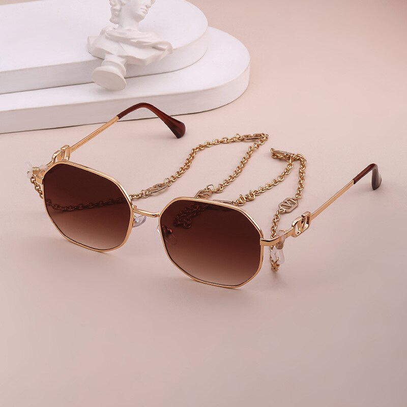 2022 Luxury Fashion Metal With Chain Unique Polygon Sunglasses