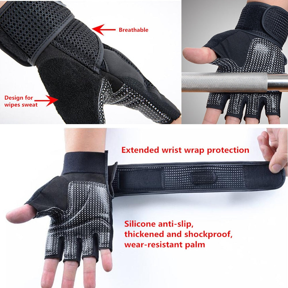 Men Body Building Brand Fitness Gloves Equipment Weight lifting Luvas Non-slip breathable Long Wrist Wrap Black Brown Mittens - Pioneer Merchandise